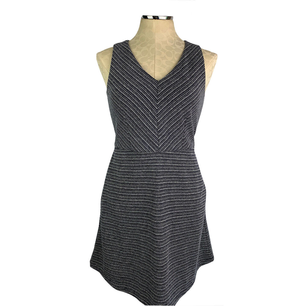 Size 4P Loft Petites Navy Blue Ribbed V-Neck Sleeveless Dress A-Line